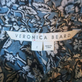 Veronica Beard Carolina Blouse Blue Floral Print Silk Size 2 Ruffle Sleeve Top