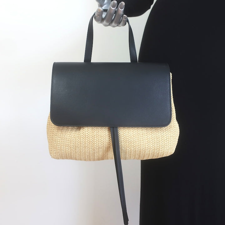 Mansur Gavriel Soft Lady Bag Natural Raffia &amp; Black Leather Crossbody