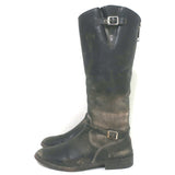 Golden Goose Rose Bowl riding boots in dark brown distressed leather, authentic pre-owned, gently worn