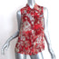 Carolina Herrera Button-Up Blouse Red/Gray Printed Silk Size 8 Sleeveless Top