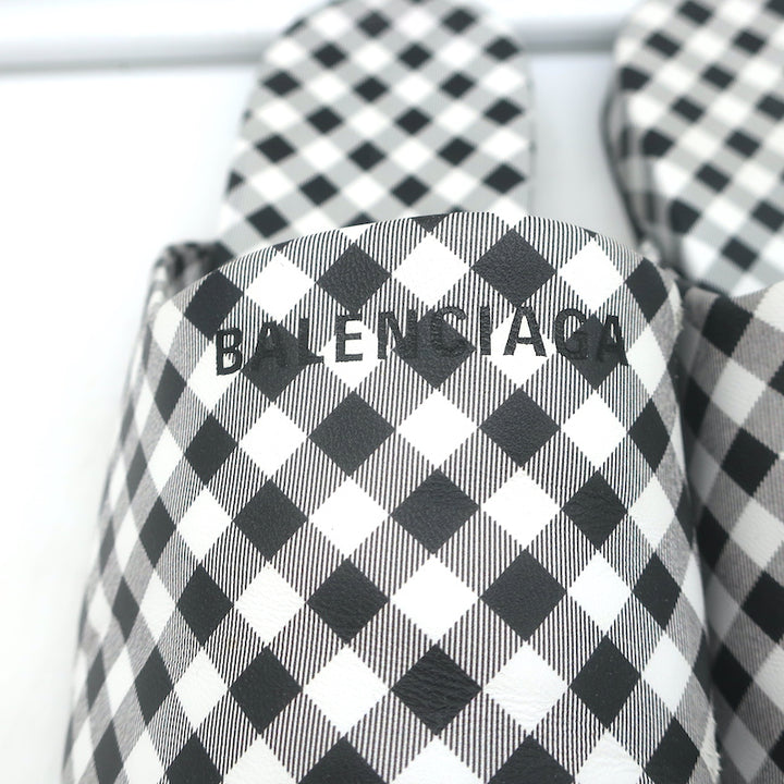 Balenciaga Cosy Gingham Mules Black &amp; White Leather Size 37 Slip-On Flats