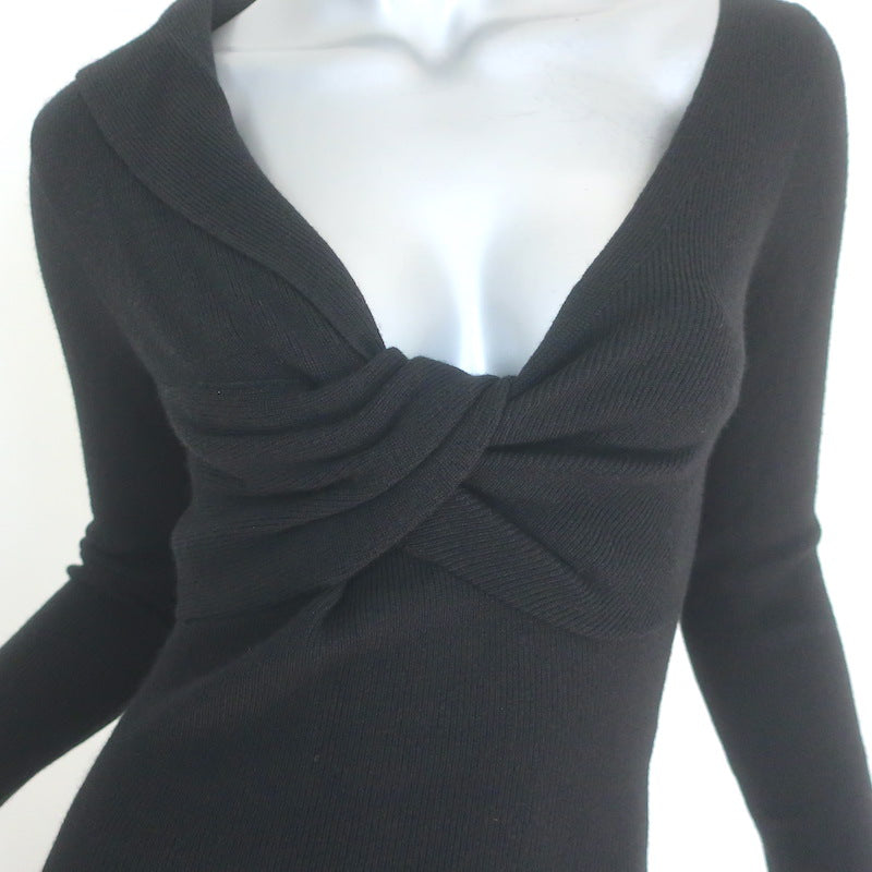 Alexander McQueen Twist-Neck Ribbed Knit Dress Black Wool Size Medium