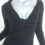 Alexander McQueen Twist-Neck Ribbed Knit Dress Black Wool Size Medium
