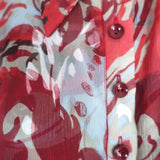 Carolina Herrera Button-Up Blouse Red/Gray Printed Silk Size 8 Sleeveless Top