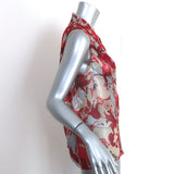 Carolina Herrera Button-Up Blouse Red/Gray Printed Silk Size 8 Sleeveless Top