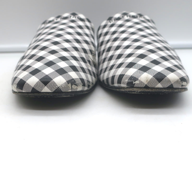 Balenciaga Cosy Gingham Mules Black &amp; White Leather Size 37 Slip-On Flats