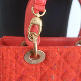 Christian Dior Medium Lady Dior Bag Orange Cannage Tweed