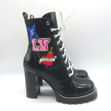 Louis Vuitton Star Trail Patch Combat Boots Black Polished Leather Size 39