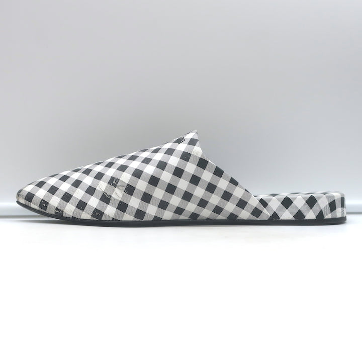Balenciaga Cosy Gingham Mules Black &amp; White Leather Size 37 Slip-On Flats