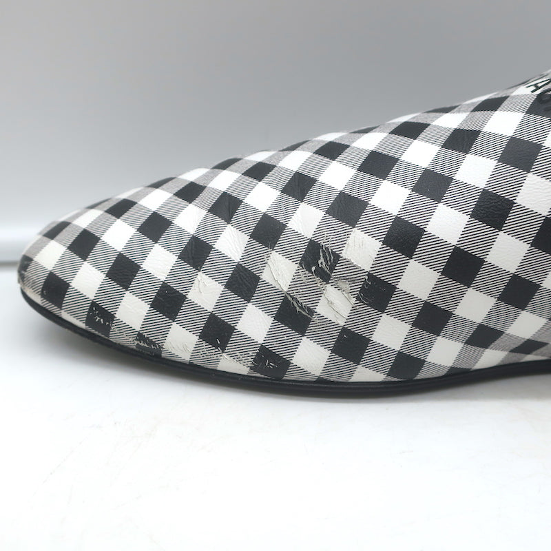 Balenciaga Cosy Gingham Mules Black &amp; White Leather Size 37 Slip-On Flats