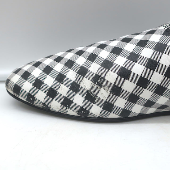 Balenciaga Cosy Gingham Mules Black &amp; White Leather Size 37 Slip-On Flats