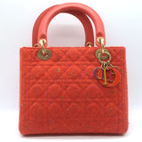 Christian Dior Medium Lady Dior Bag Orange Cannage Tweed
