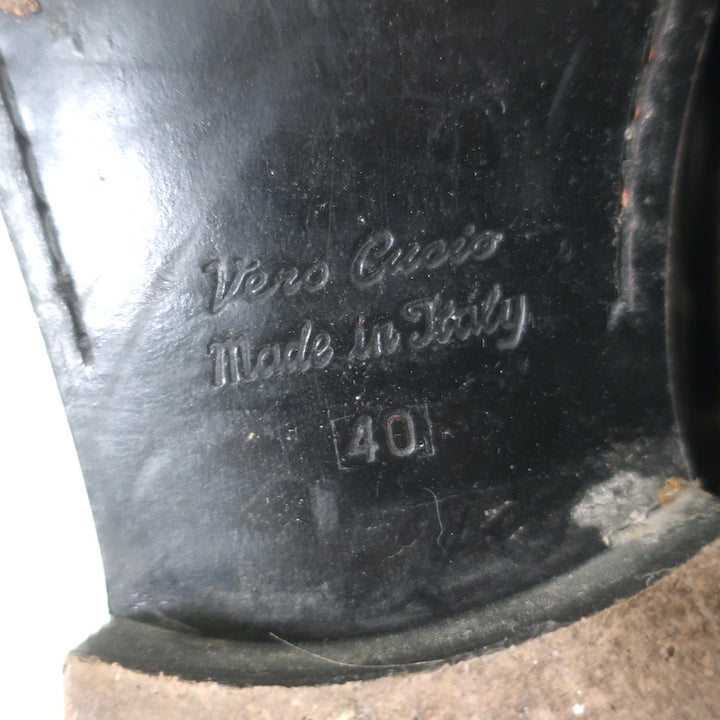 Golden Goose Rose Bowl riding boots, dark brown distressed leather, authentic pre-owned luxury boots, gently worn.