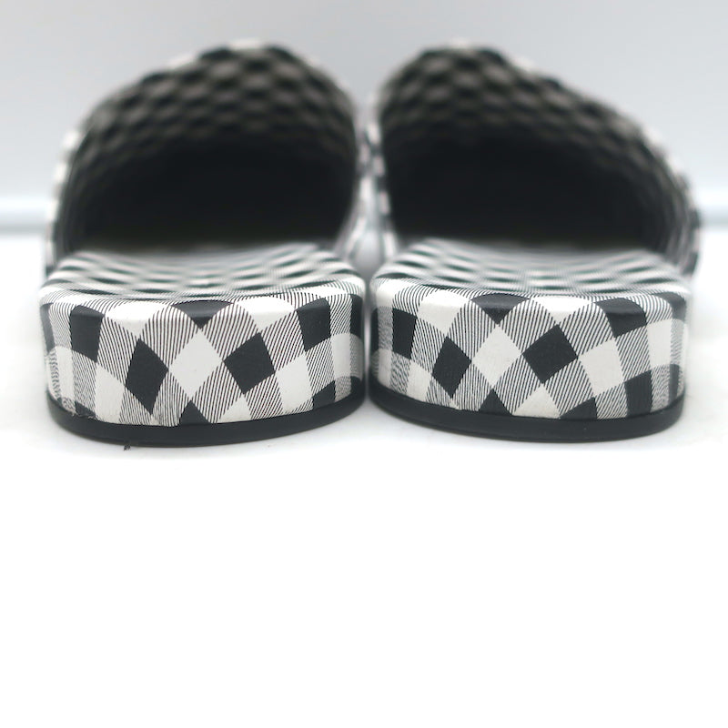 Balenciaga Cosy Gingham Mules Black &amp; White Leather Size 37 Slip-On Flats
