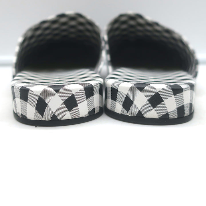 Balenciaga Cosy Gingham Mules Black &amp; White Leather Size 37 Slip-On Flats