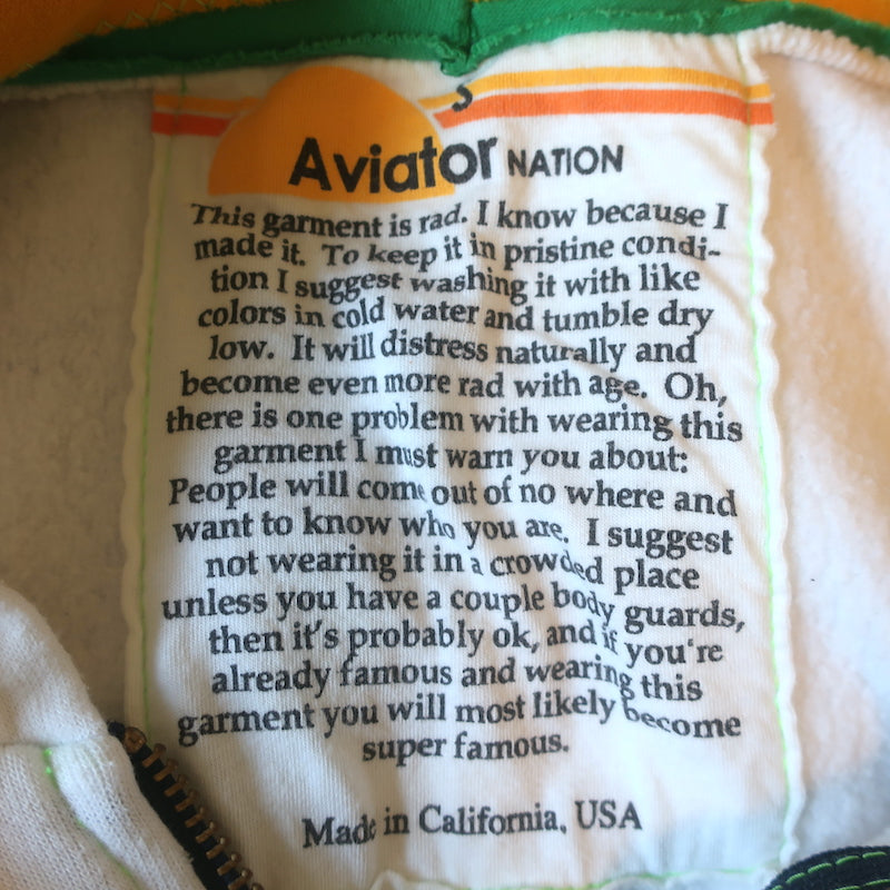 Aviator Nation Rainbow Zip-Up Hoodie Sweatshirt White Size Small
