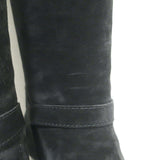 Lanvin knee-high platform harness boots in gray suede, authentic pre-owned, removable harness, luxury pre-loved condition