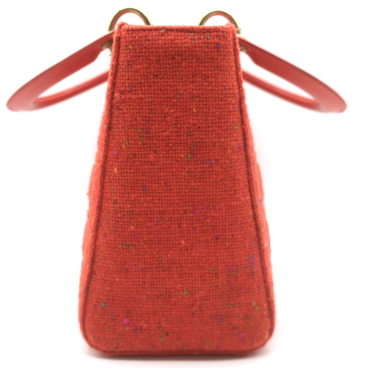 Christian Dior Medium Lady Dior Bag Orange Cannage Tweed