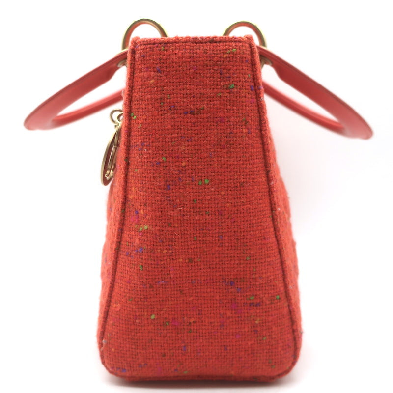 Christian Dior Medium Lady Dior Bag Orange Cannage Tweed