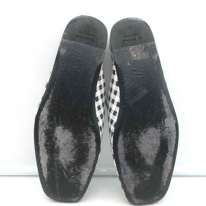 Balenciaga Cosy Gingham Mules Black &amp; White Leather Size 37 Slip-On Flats