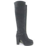 Lanvin knee-high platform harness boots in gray suede, pre-owned authentic designer pair