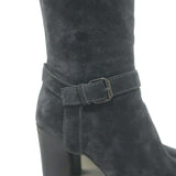 Lanvin knee-high platform harness boots in gray suede, removable harness detail, pre-owned luxury designer