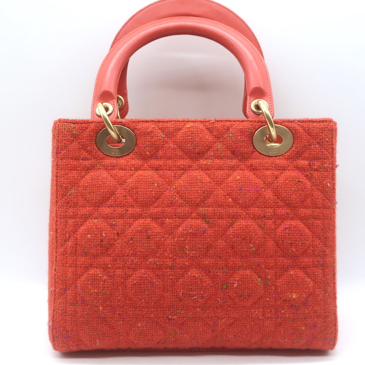 Christian Dior Medium Lady Dior Bag Orange Cannage Tweed