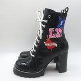 Louis Vuitton Star Trail Patch Combat Boots Black Polished Leather Size 39