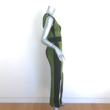 David Koma Colorblock Fringed Midi Bandage Dress Black/Green Size Medium