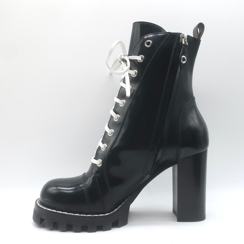 Louis Vuitton Star Trail Patch Combat Boots Black Polished Leather Size 39