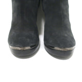 Authentic Lanvin knee-high platform harness boots in gray suede, pre-owned with light scuffs