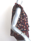 Ulla Johnson Iris Tassel Top Navy Floral Print Cotton Size 6 Sleeveless Blouse