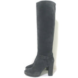 Lanvin knee-high platform harness boots in gray suede — pre-owned luxury with authentic designer details