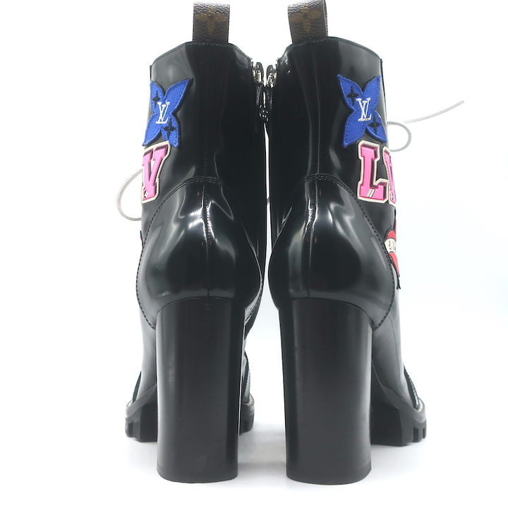 Louis Vuitton Star Trail Patch Combat Boots Black Polished Leather Size 39