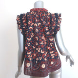 Ulla Johnson Iris Tassel Top Navy Floral Print Cotton Size 6 Sleeveless Blouse