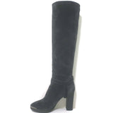 Lanvin knee-high platform harness boots in gray suede, pre-owned with minor wear