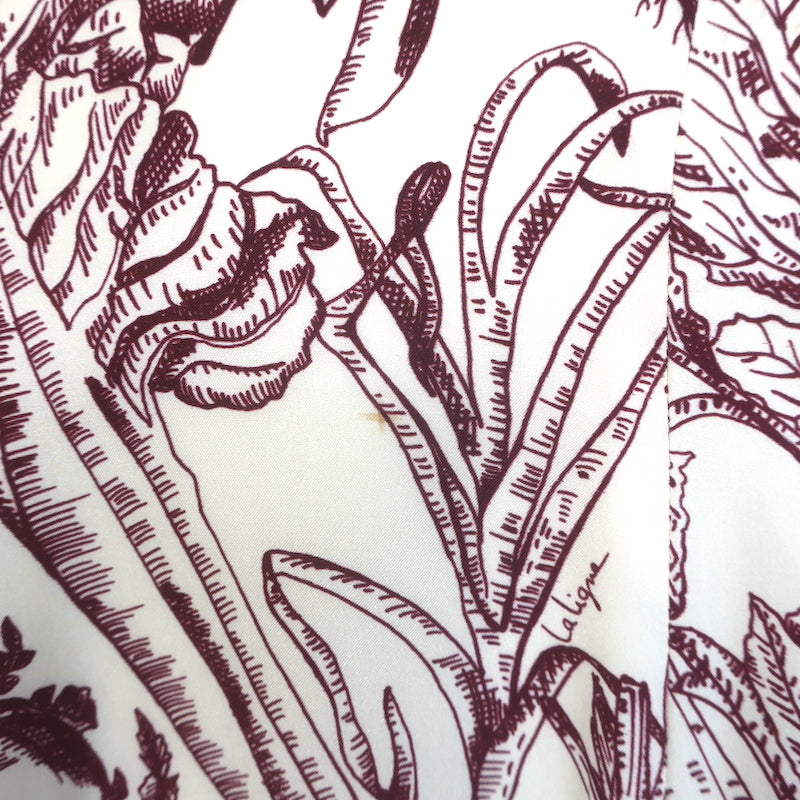 La Ligne Luca Midi Dress Ivory/Wine Printed Silk Crepe de Chine Size 2