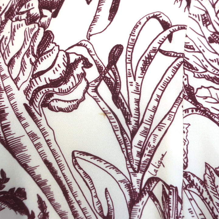 La Ligne Luca Midi Dress Ivory/Wine Printed Silk Crepe de Chine Size 2