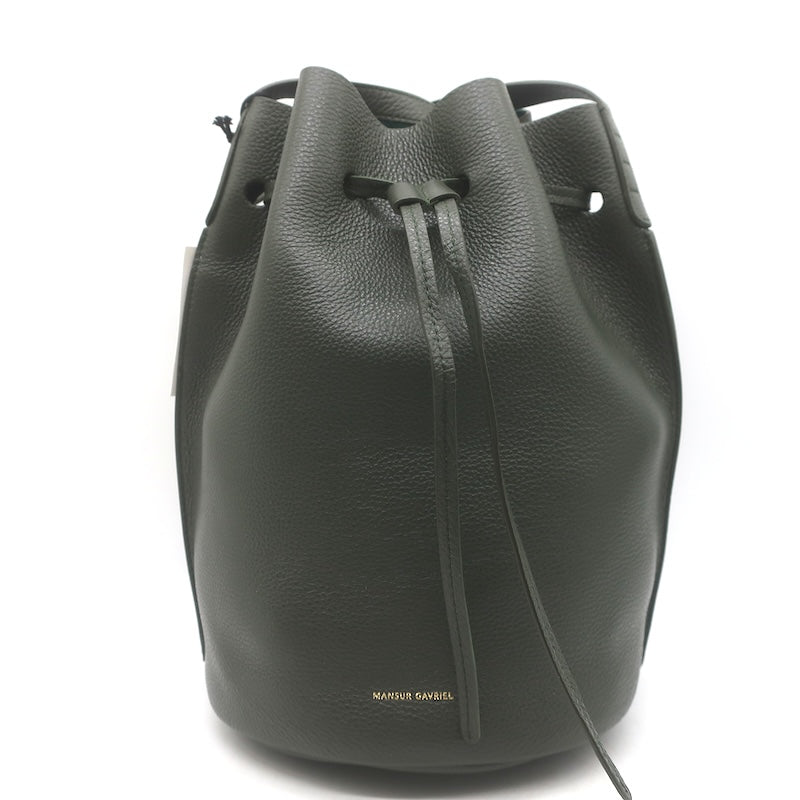 Mansur Gavriel Champagne Bucket Bag Seaweed Grained Leather NEW