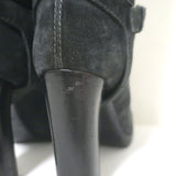 Lanvin knee-high platform harness boots in gray suede, authentic pre-owned with light wear