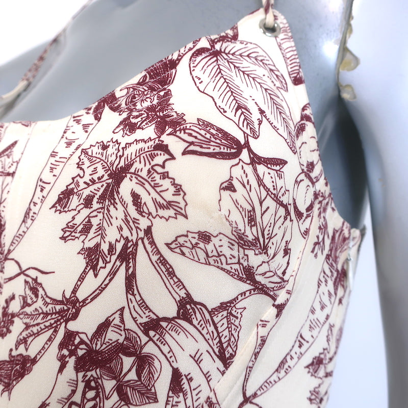 La Ligne Luca Midi Dress Ivory/Wine Printed Silk Crepe de Chine Size 2