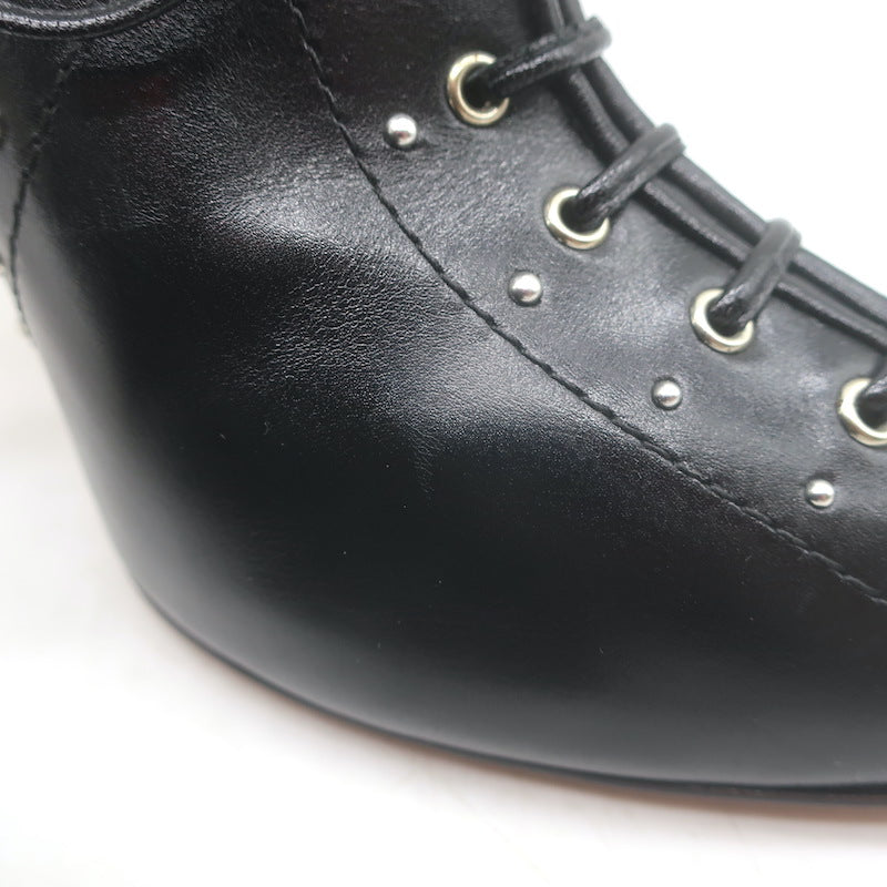 Alaia Grommet-Embellished Lace-Up Slingback Pumps Black Leather Size 39