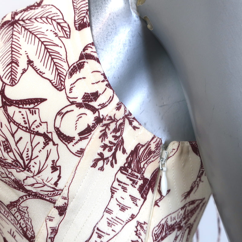 La Ligne Luca Midi Dress Ivory/Wine Printed Silk Crepe de Chine Size 2