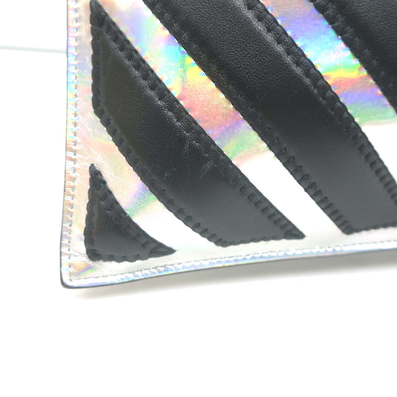 Chanel Holographic Chevron Zip Pouch Black &amp; Silver Medium Wristlet Clutch Bag