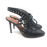 Alaia Grommet-Embellished Lace-Up Slingback Pumps Black Leather Size 39