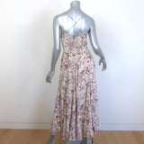 La Ligne Luca Midi Dress Ivory/Wine Printed Silk Crepe de Chine Size 2