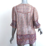 SEA Tassel Top Purple Printed Chiffon Size 8 Short Sleeve Blouse