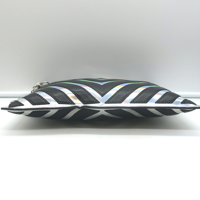 Chanel Holographic Chevron Zip Pouch Black &amp; Silver Medium Wristlet Clutch Bag