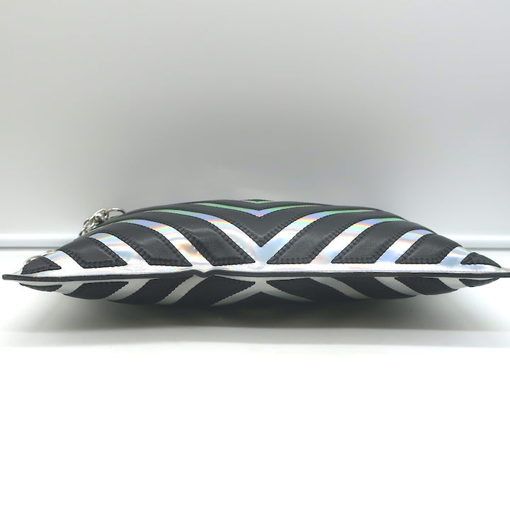 Chanel Holographic Chevron Zip Pouch Black &amp; Silver Medium Wristlet Clutch Bag