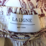 La Ligne Luca Midi Dress Ivory/Wine Printed Silk Crepe de Chine Size 2